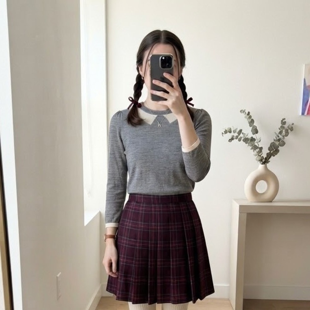 J.Crew Gray 100% Merino Wool Peter Pan Collar Sweater XS Puff Sleeve Preppy Chic